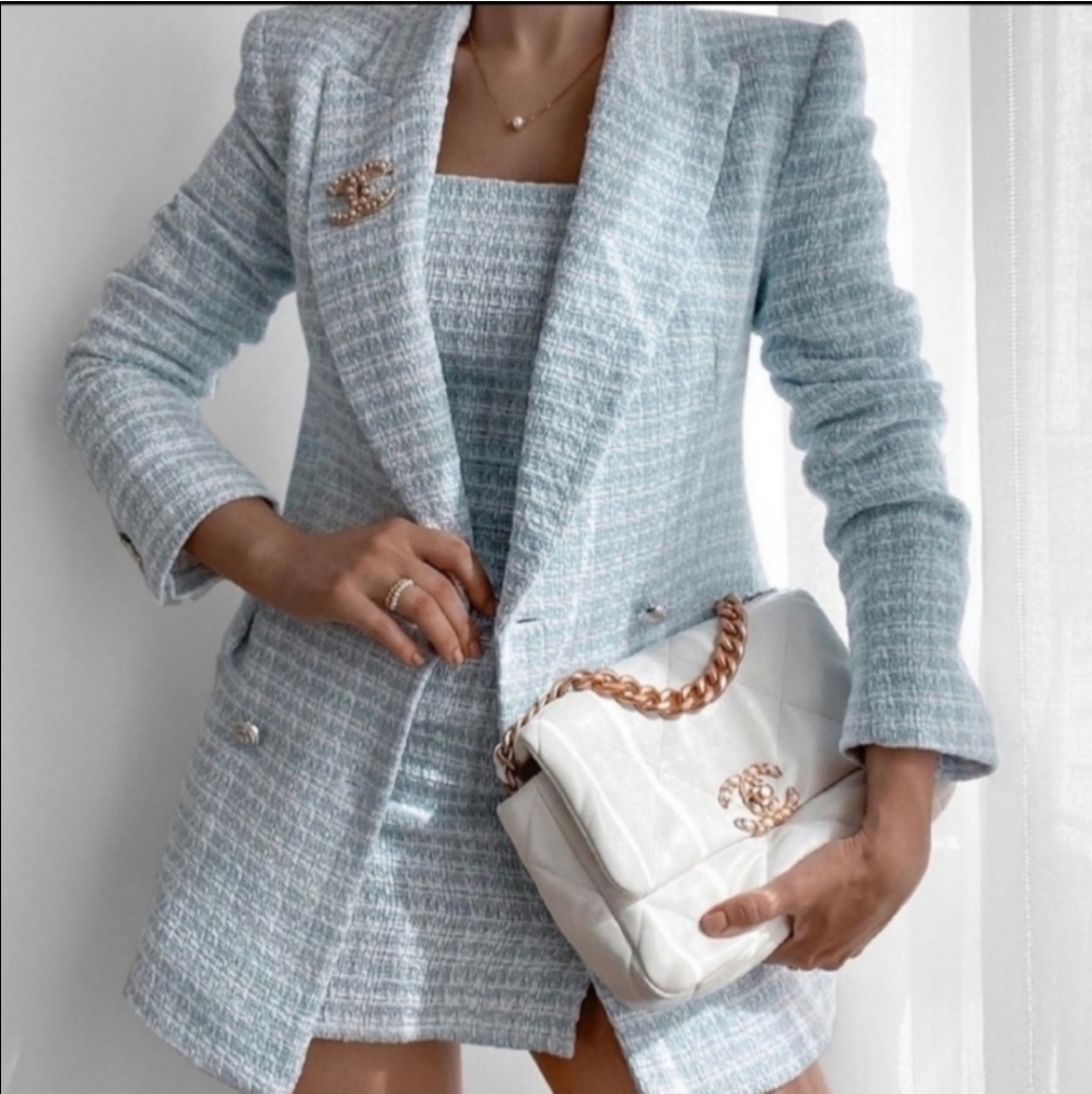 NWT Zara Balmain Style Textured Tweed Plaid Tailored Blazer